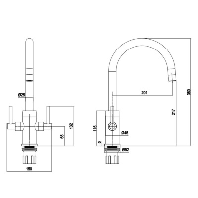 Eibsee Twin Lever Stainless Steel Kitchen Tap